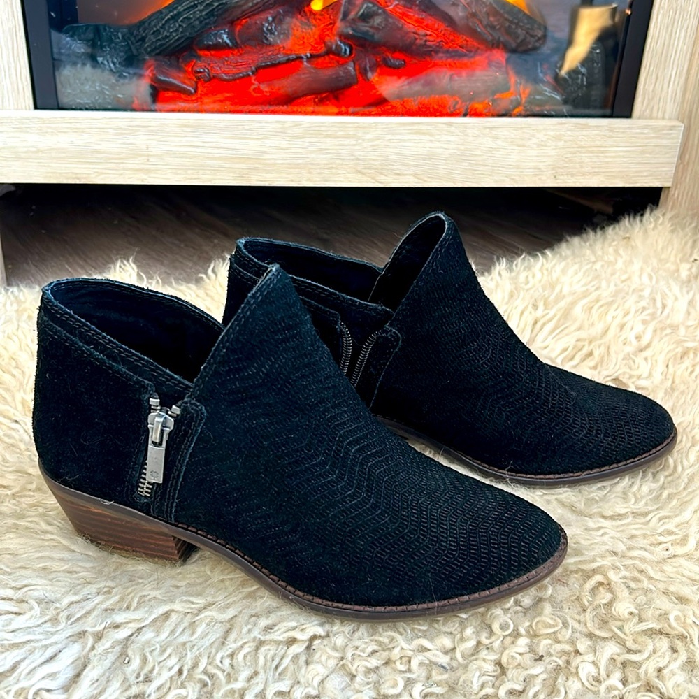 Lucky brand black suede leather booties sz 6 women’s